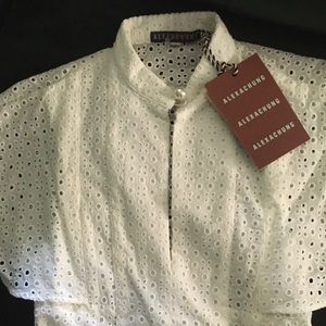 ALEXACHUNG White Eyelet Cape Dress